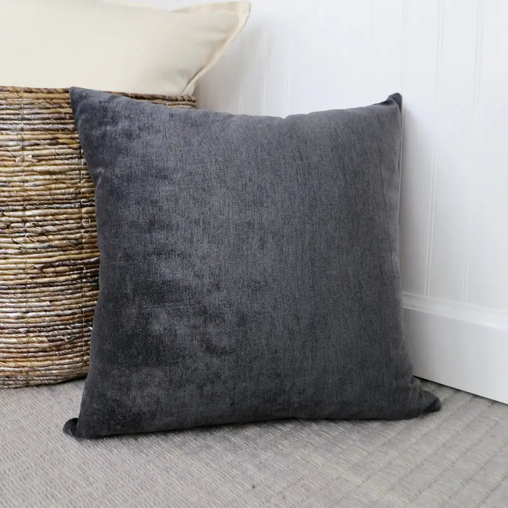 Bonne Terre Studio Dark Gray Velvet Pillow Cover Luxe Charcoal Grey Modern Velvet 26 x 26 Inches