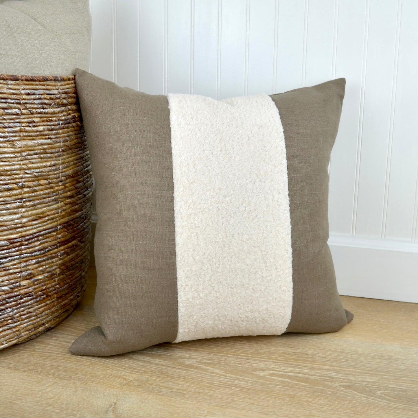 Aspen Throw Pillow Cover in Farmhouse Brown Linen & Ivory Boucle