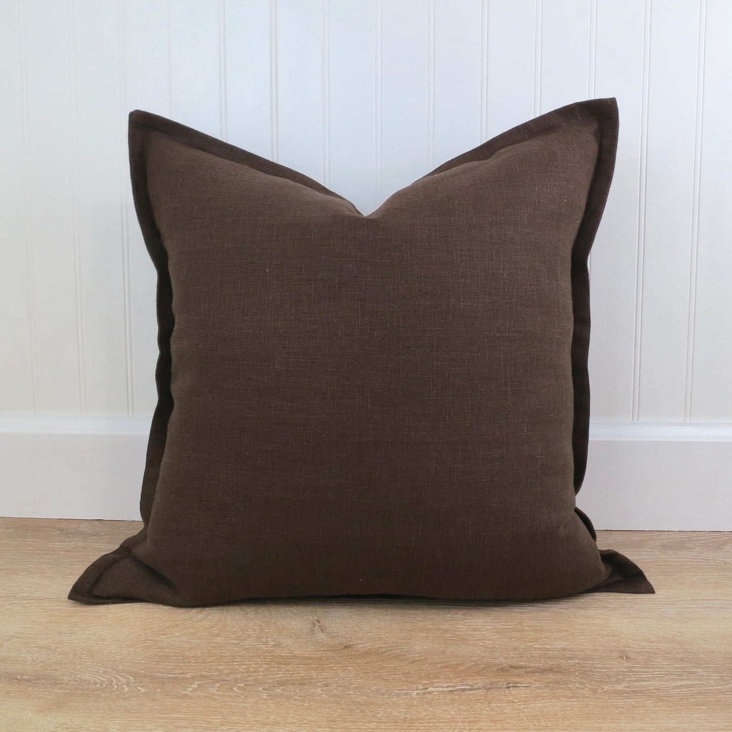 Dark Brown Linen Pillow Cover with Flange Edge