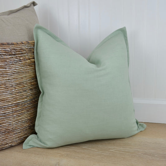 Sage Green Linen Pillow Cover with Flange Edge