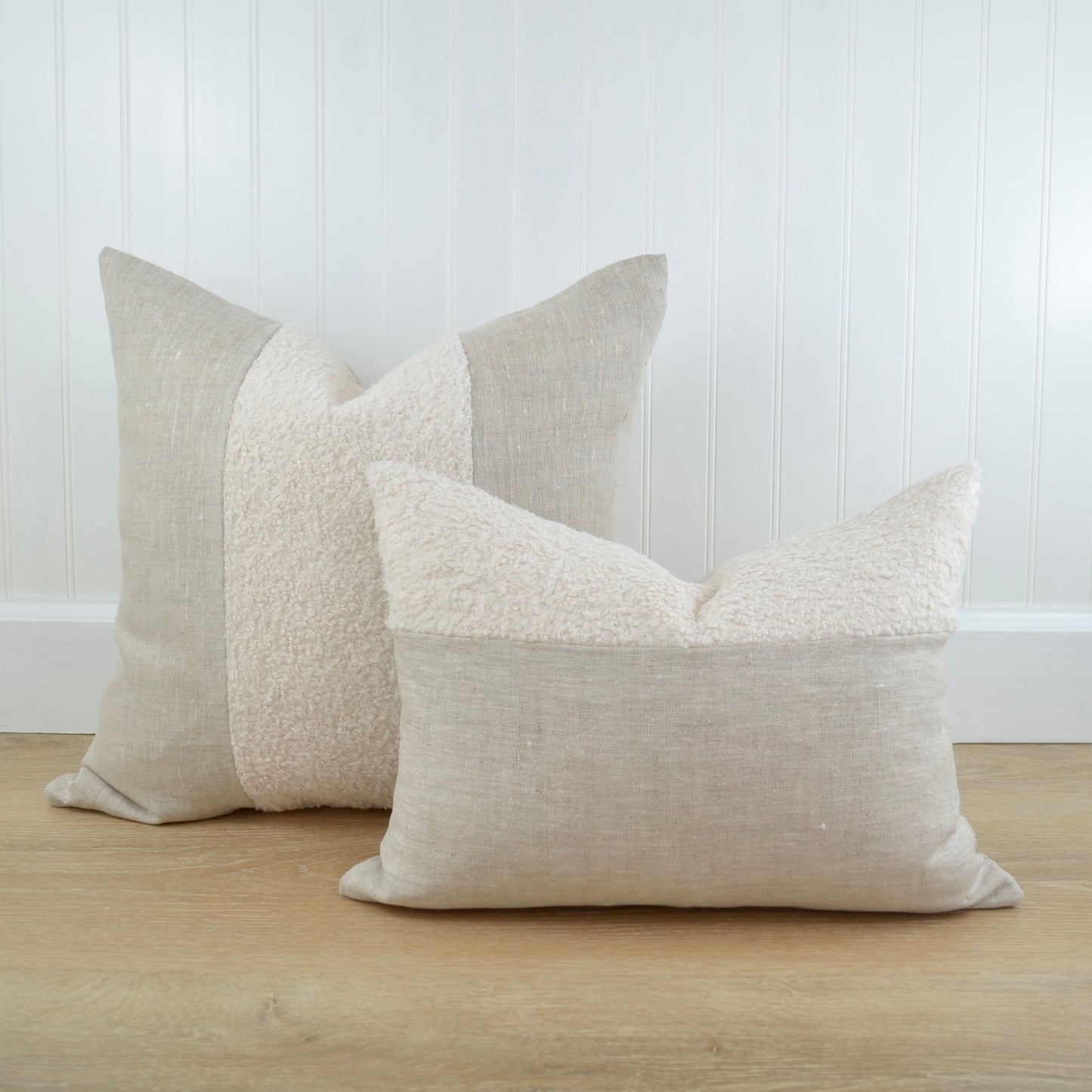 Aspen Throw Pillow Cover in Heathered Linen & Ivory Boucle