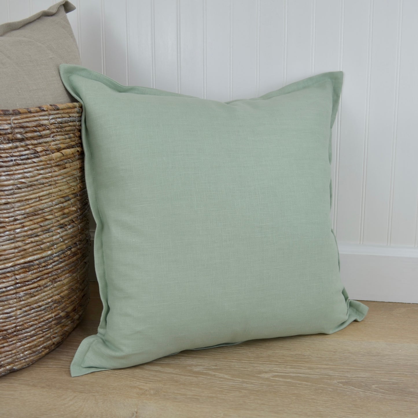 Sage Green Linen Pillow Cover with Flange Edge