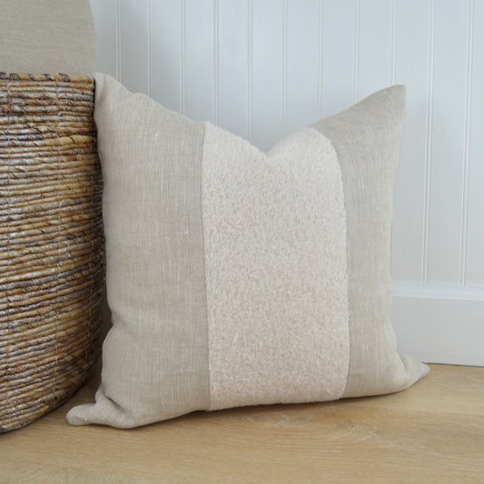 Aspen Throw Pillow Cover in Heathered Linen & Ivory Boucle