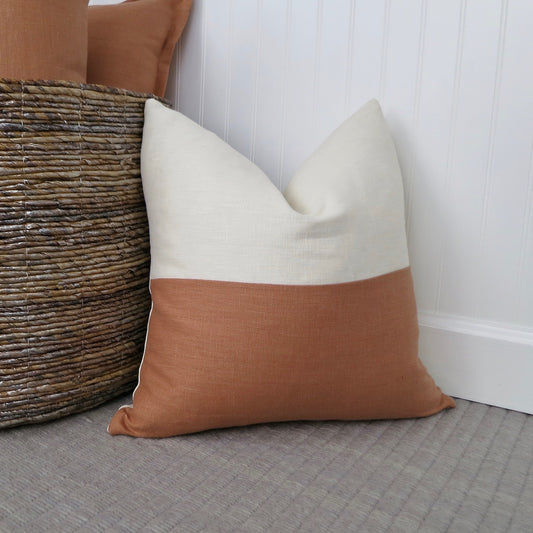 Color Block Linen Pillow Cover | Adobe and Ivory Linen