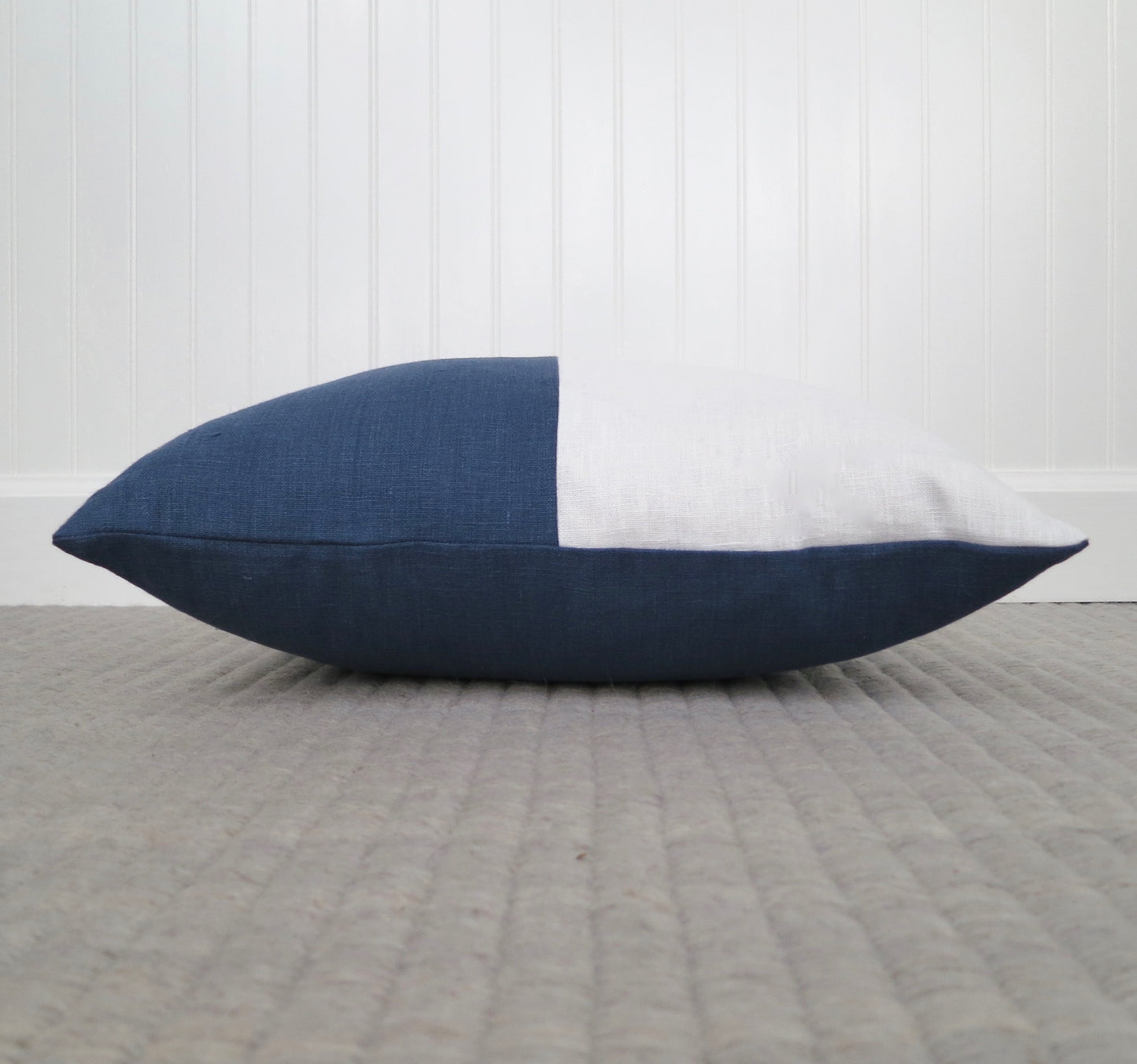 Color Block Linen Pillow Cover | Navy Blue and White Linen