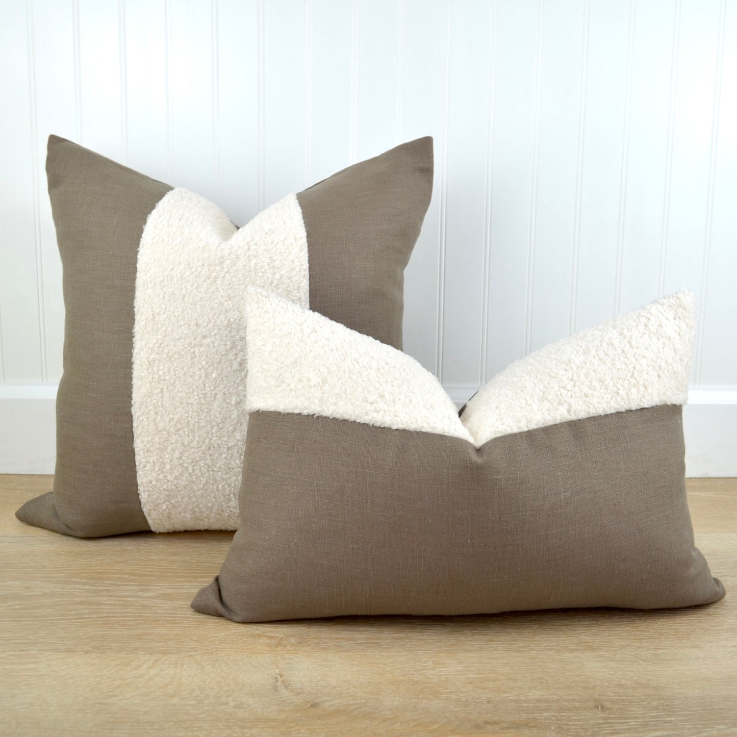 Aspen Throw Pillow Cover in Farmhouse Brown Linen & Ivory Boucle