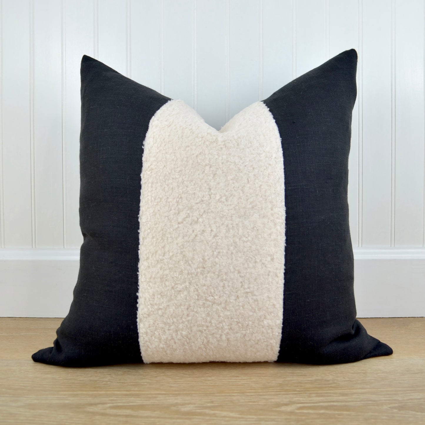 Aspen Throw Pillow Cover in Black Linen & Ivory Boucle