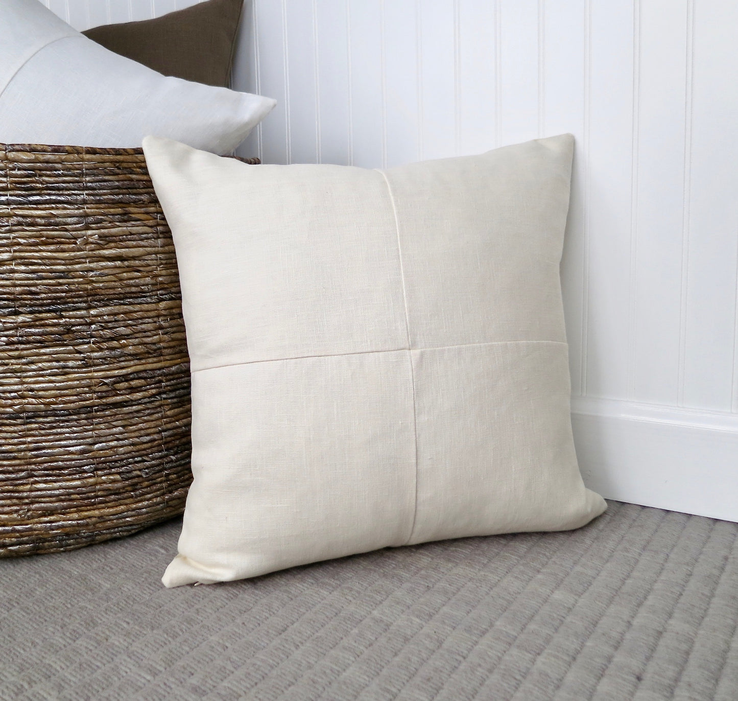 Ivory Linen Pillow Cover with Modern Block Pattern