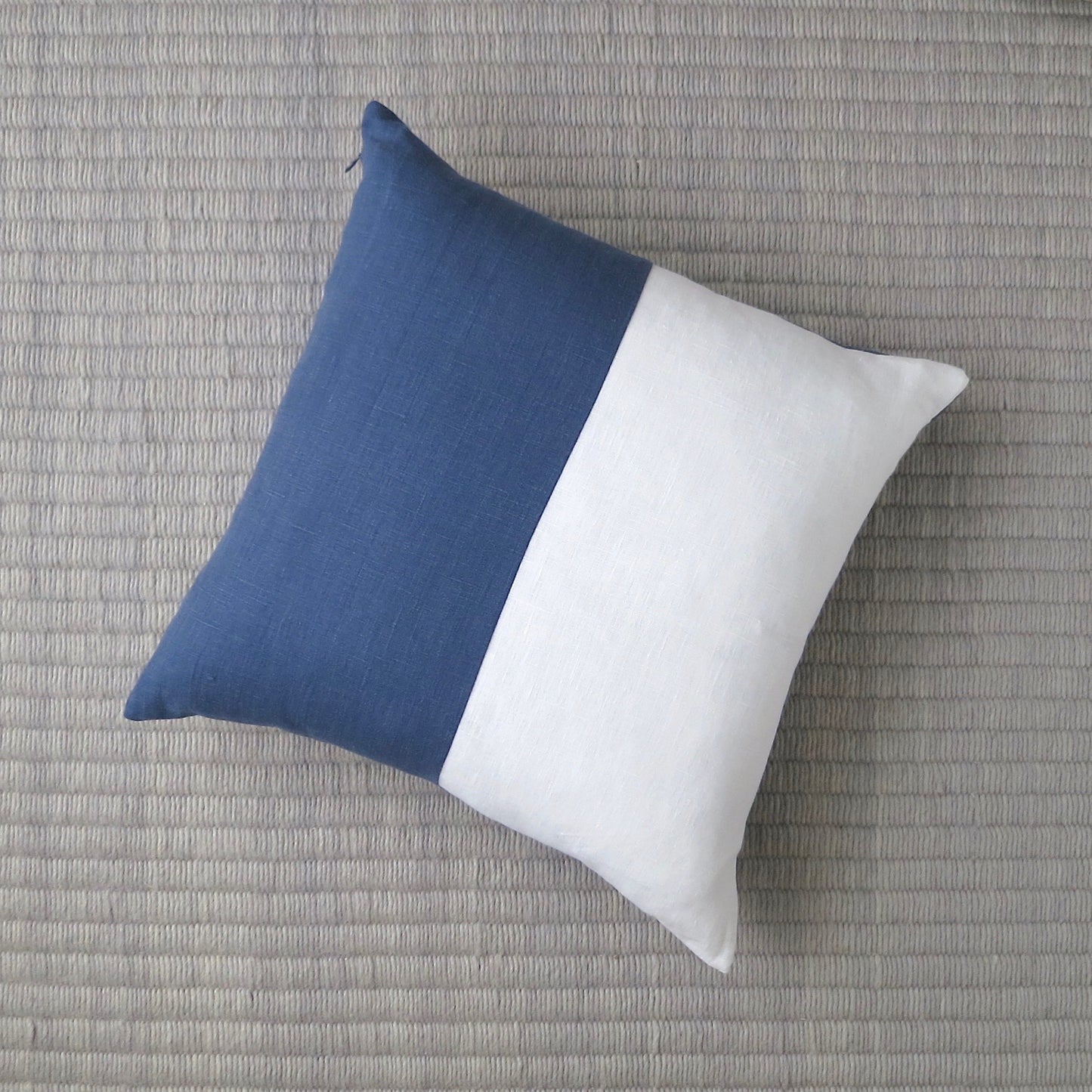 Color Block Linen Pillow Cover | Navy Blue and White Linen