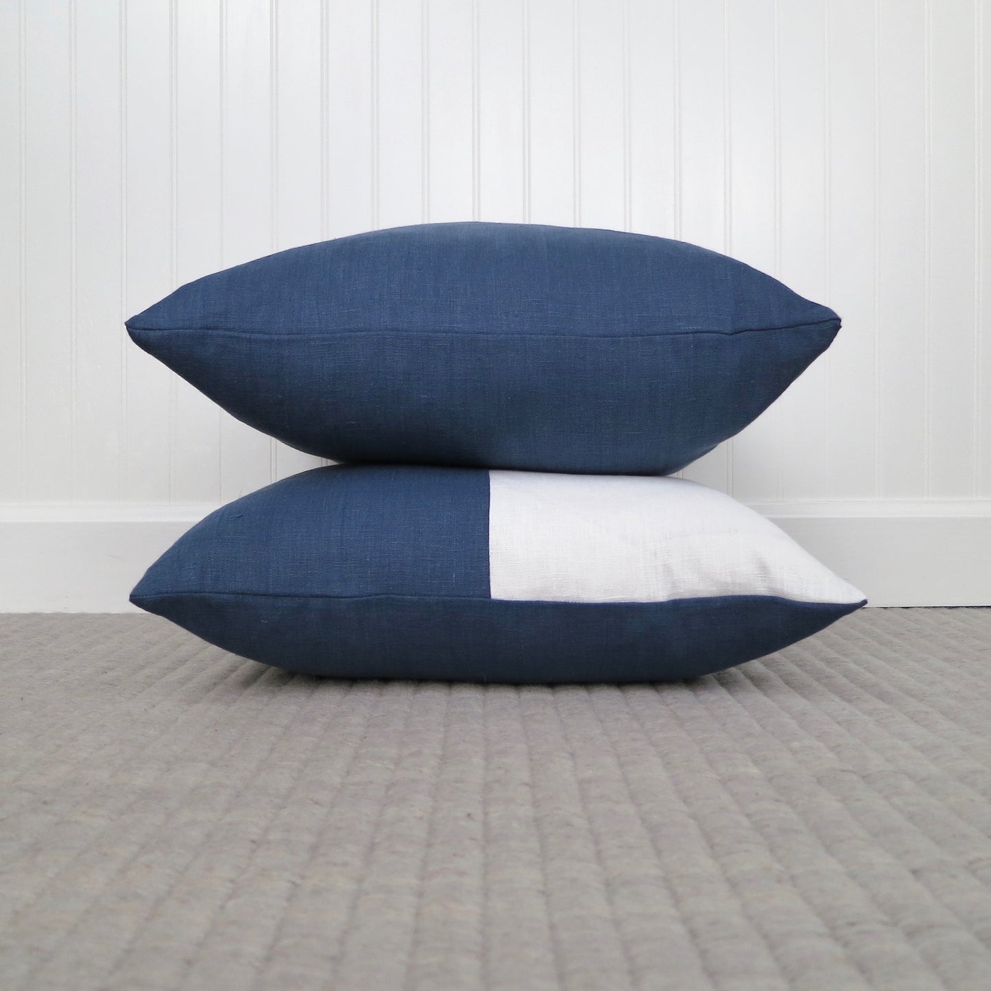 Color Block Linen Pillow Cover | Navy Blue and White Linen