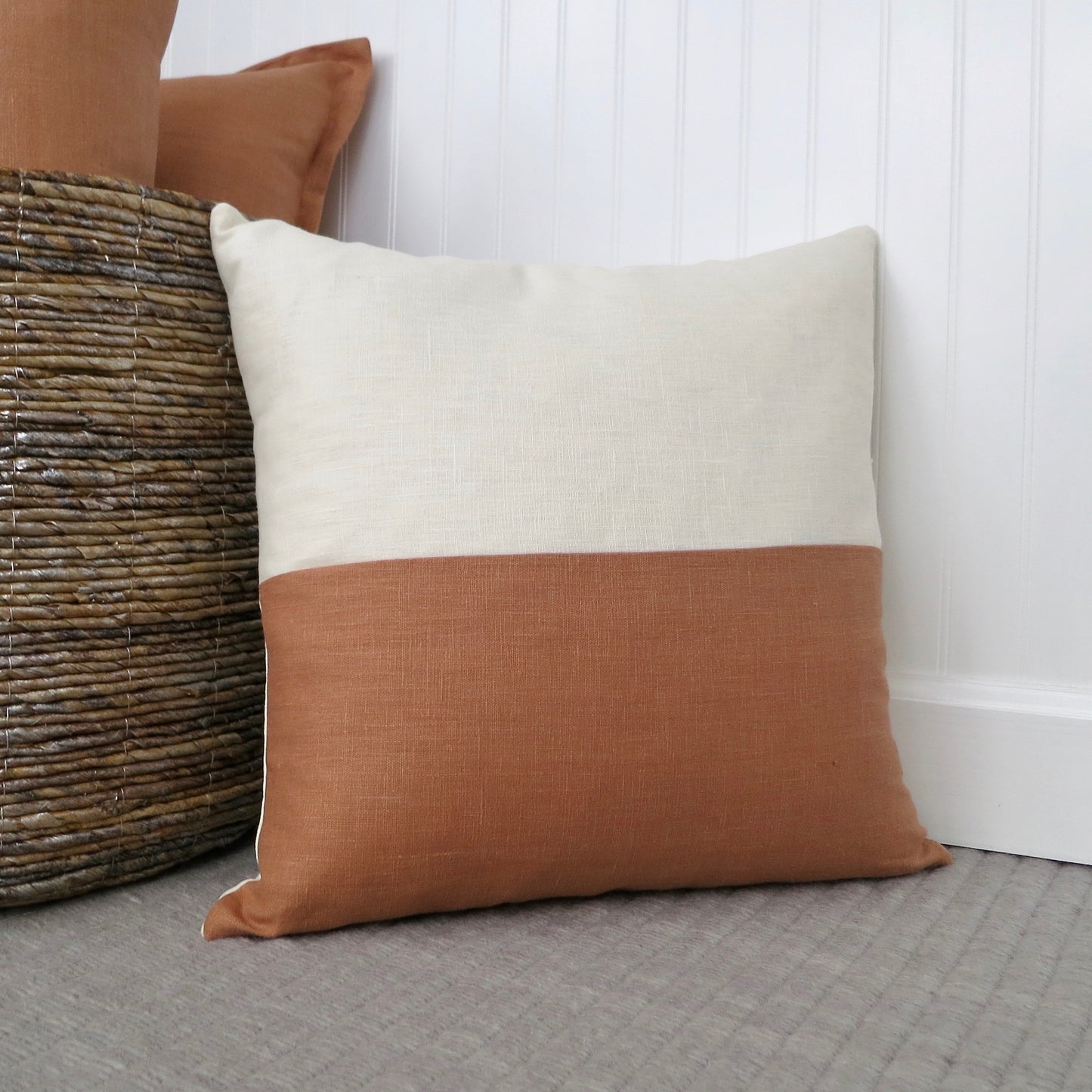 Color Block Linen Pillow Cover | Adobe and Ivory Linen