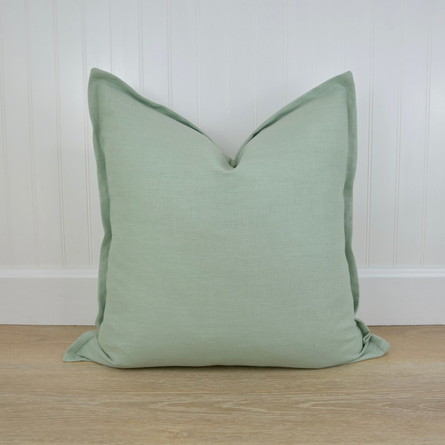 Sage Green Linen Pillow Cover with Flange Edge