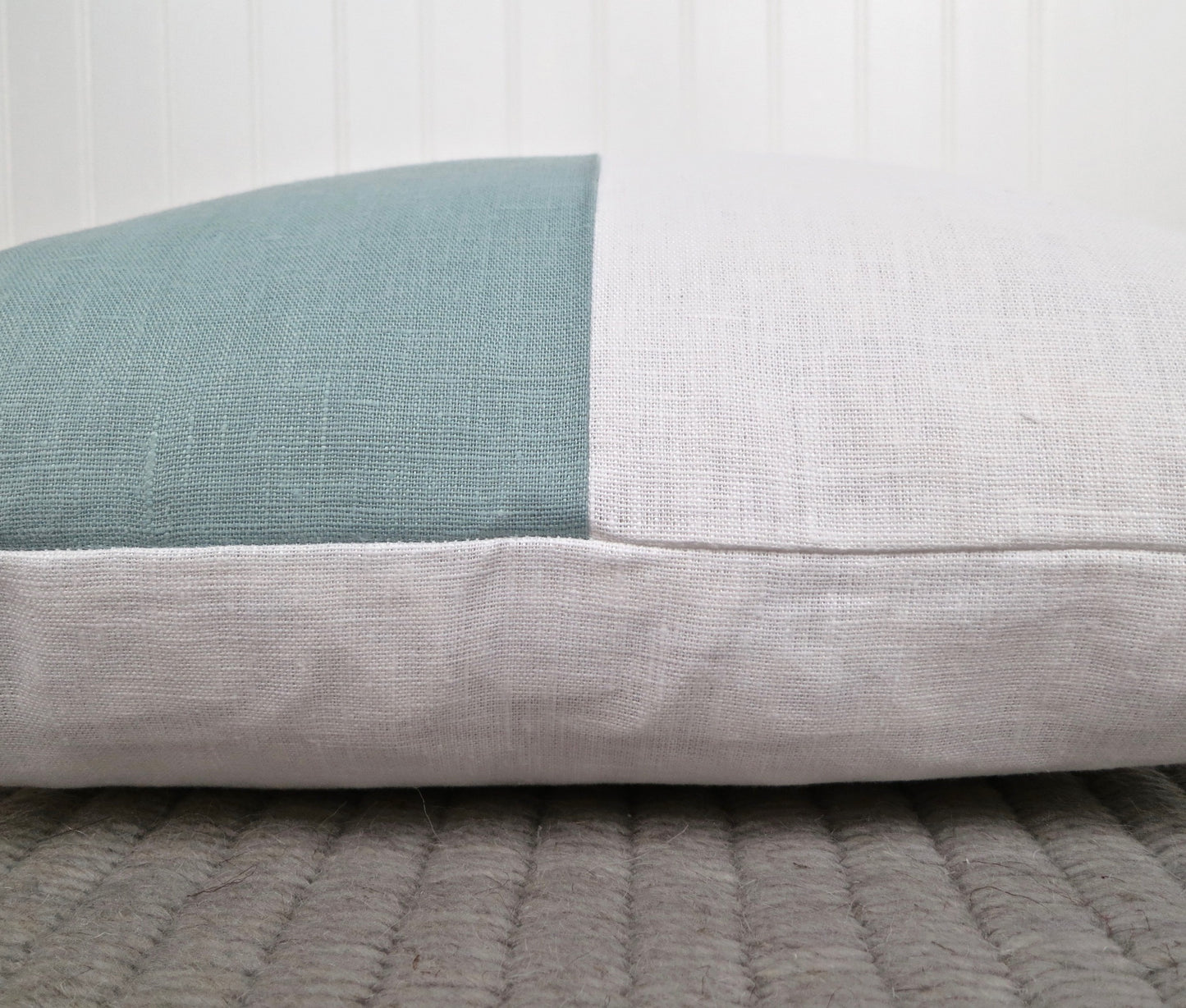 Color Block Linen Pillow Cover | Spa Blue and White Linen