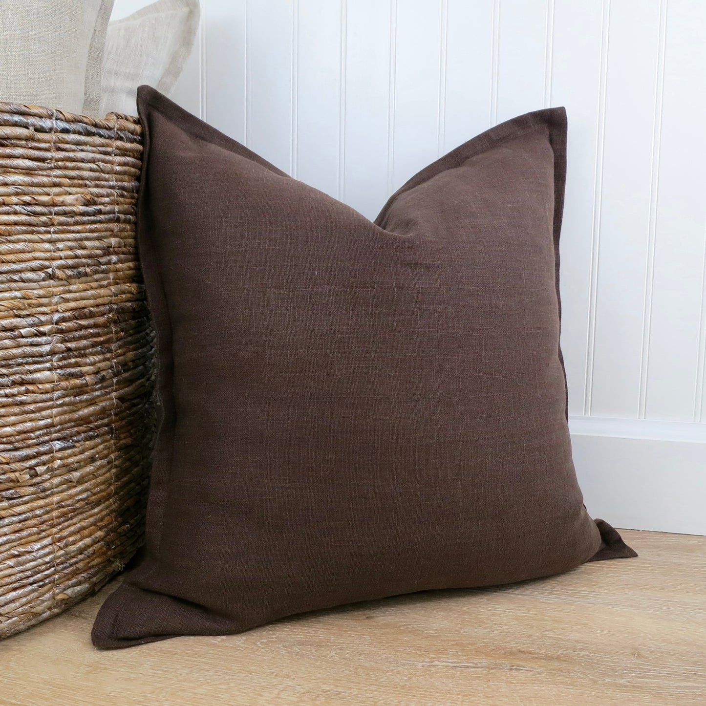 Dark Brown Linen Pillow Cover with Flange Edge