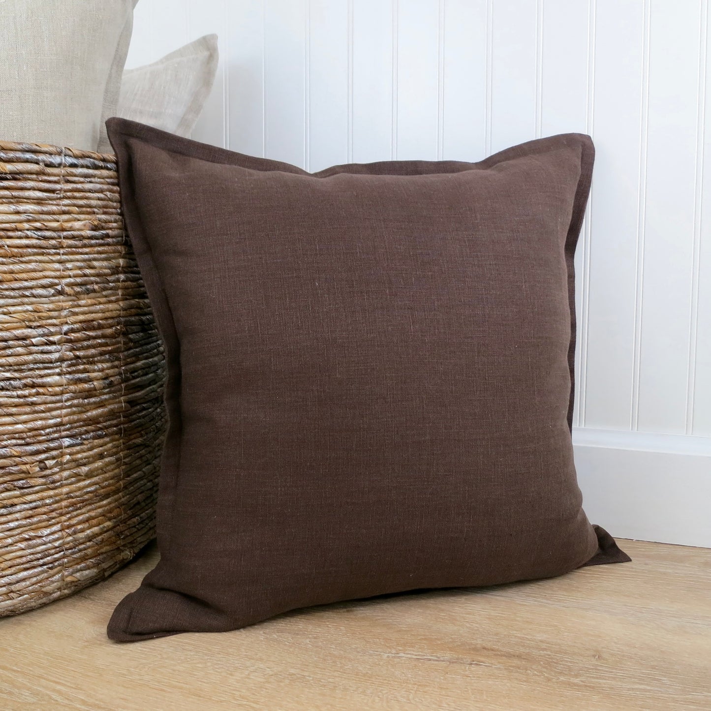 Dark Brown Linen Pillow Cover with Flange Edge