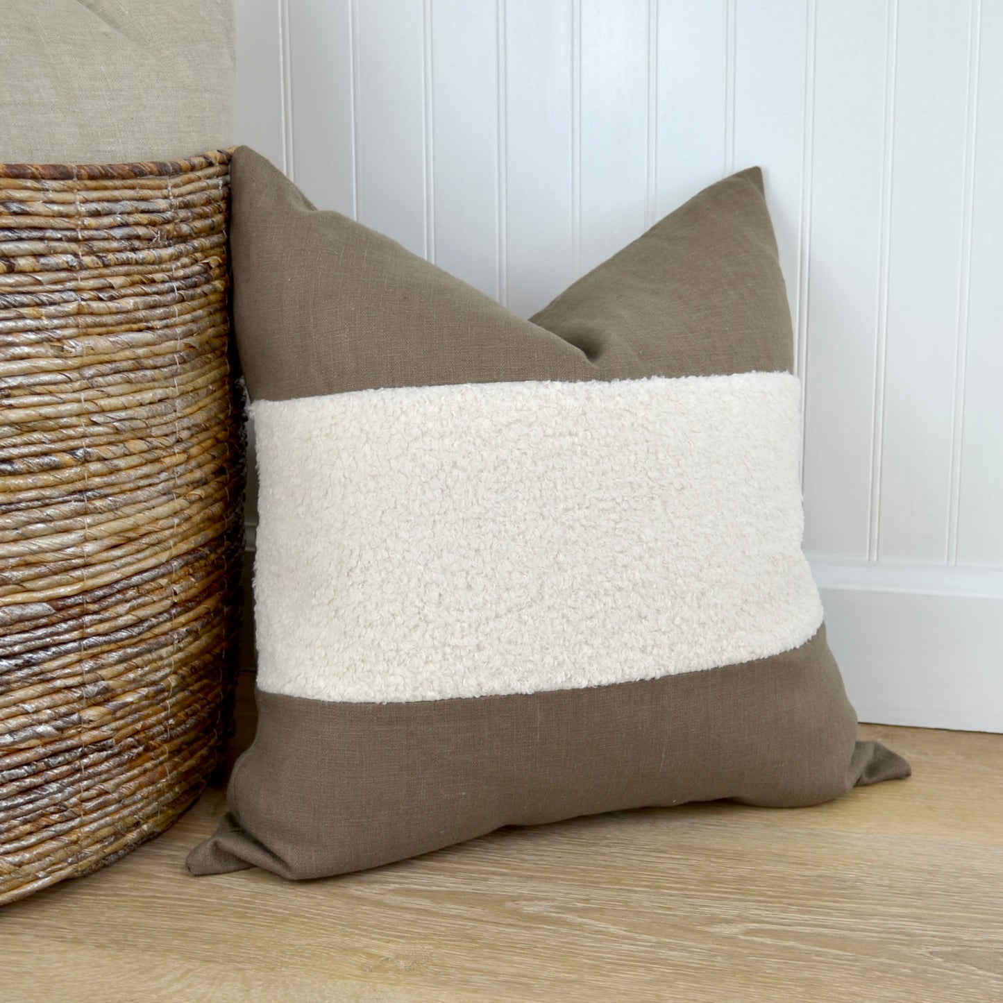 Aspen Throw Pillow Cover in Farmhouse Brown Linen & Ivory Boucle