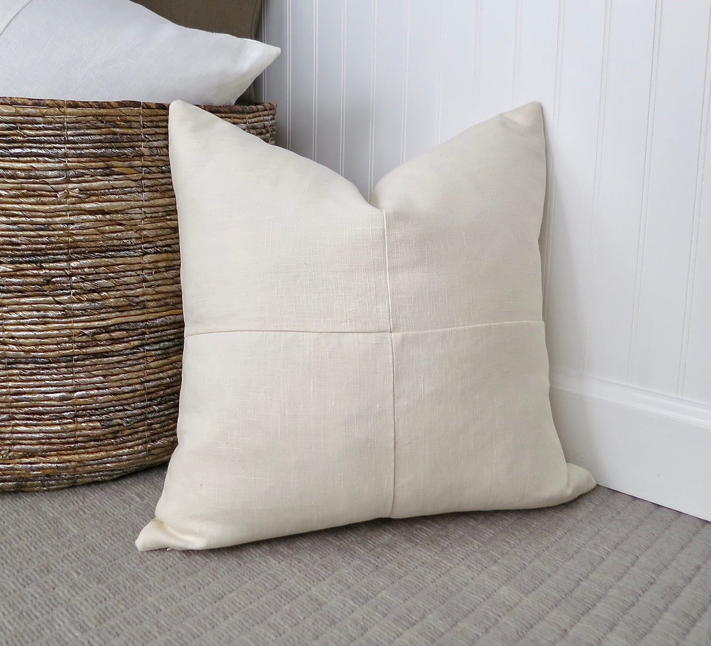 Ivory Linen Pillow Cover with Modern Block Pattern