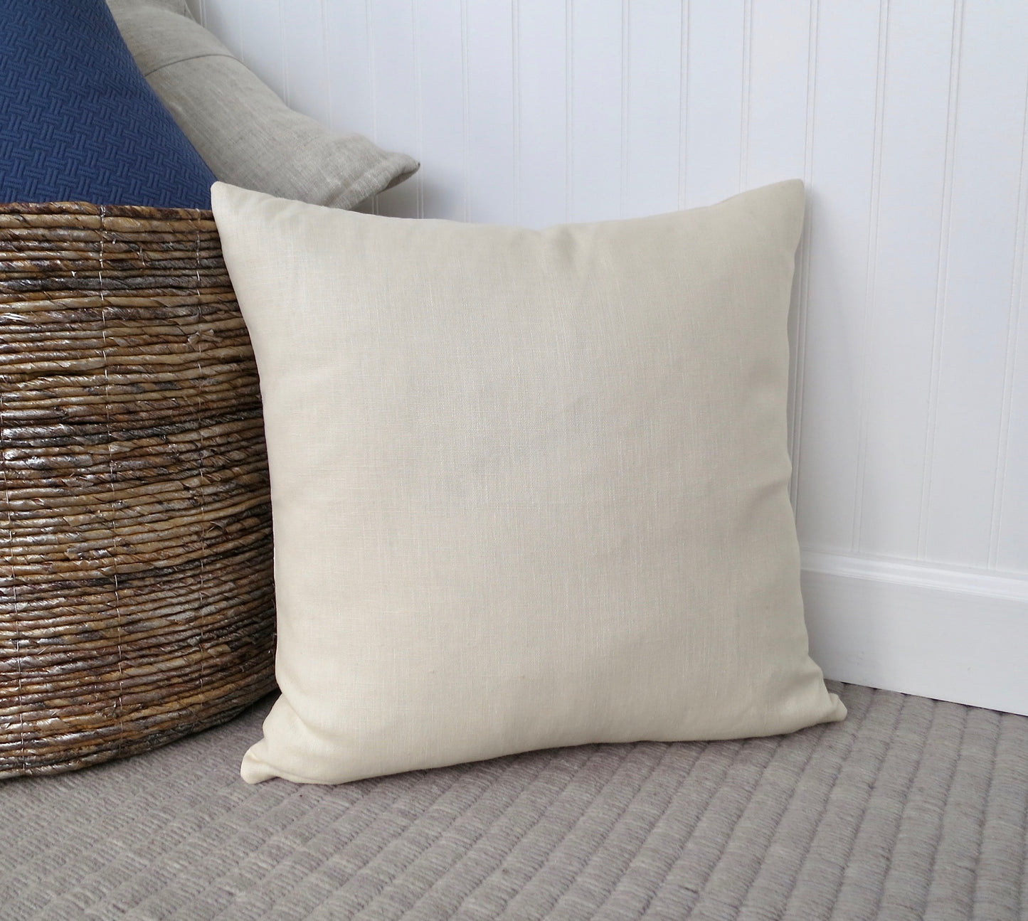 Ivory Linen Pillow Cover with Modern Block Pattern