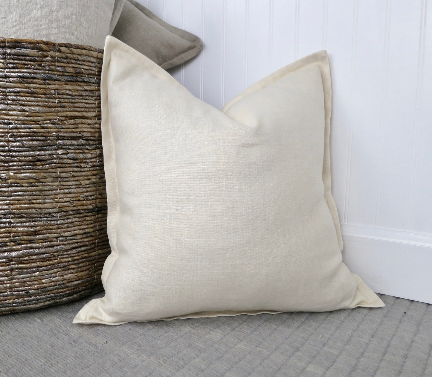 Ivory Linen Pillow Cover with Flange Edge