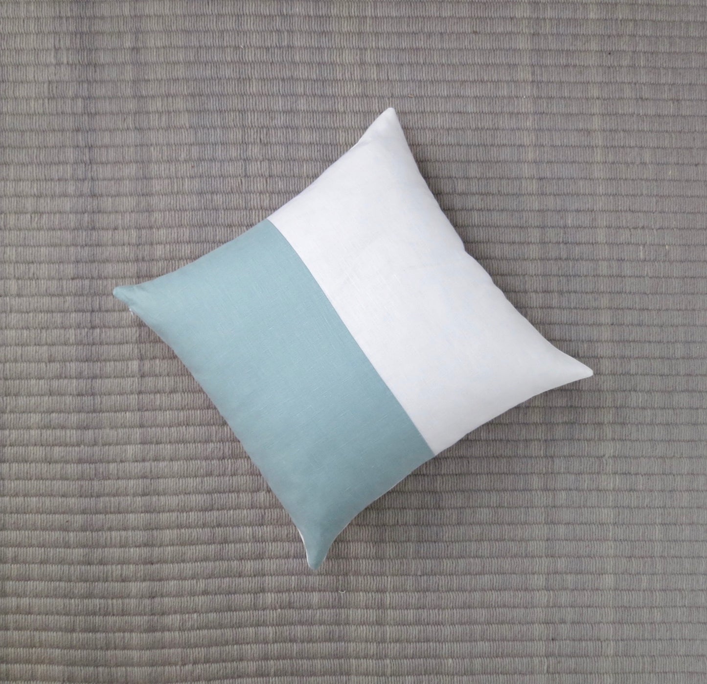 Color Block Linen Pillow Cover | Spa Blue and White Linen