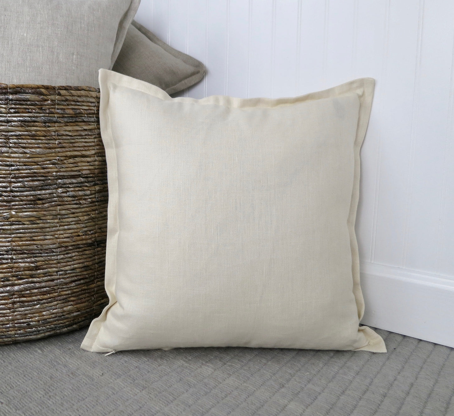 Ivory Linen Pillow Cover with Flange Edge