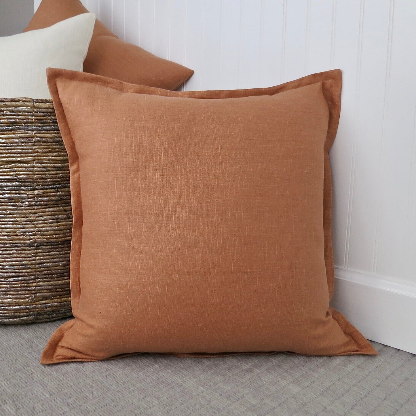 Adobe Linen Pillow Cover with Flange Edge - Throw Pillows