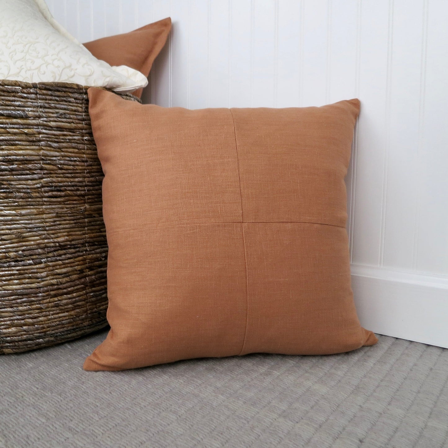 Adobe Linen Pillow Cover with Modern Block Pattern - Decor