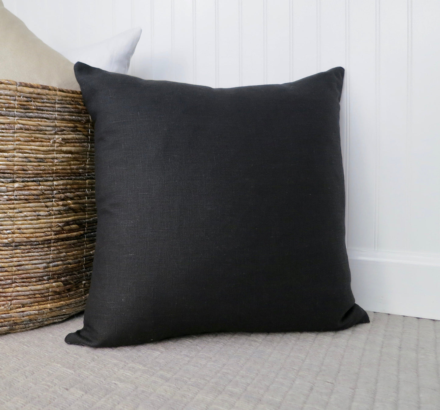 Black Linen Pillow Cover - Throw Pillows