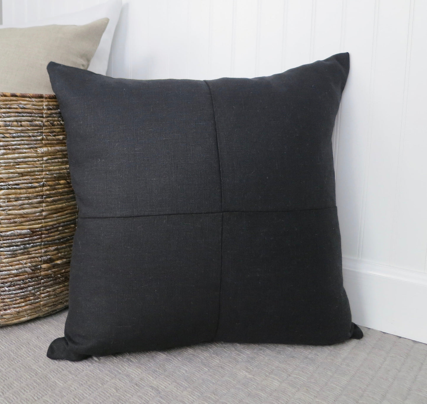 Black Linen Pillow Cover with Modern Block Pattern - Decor