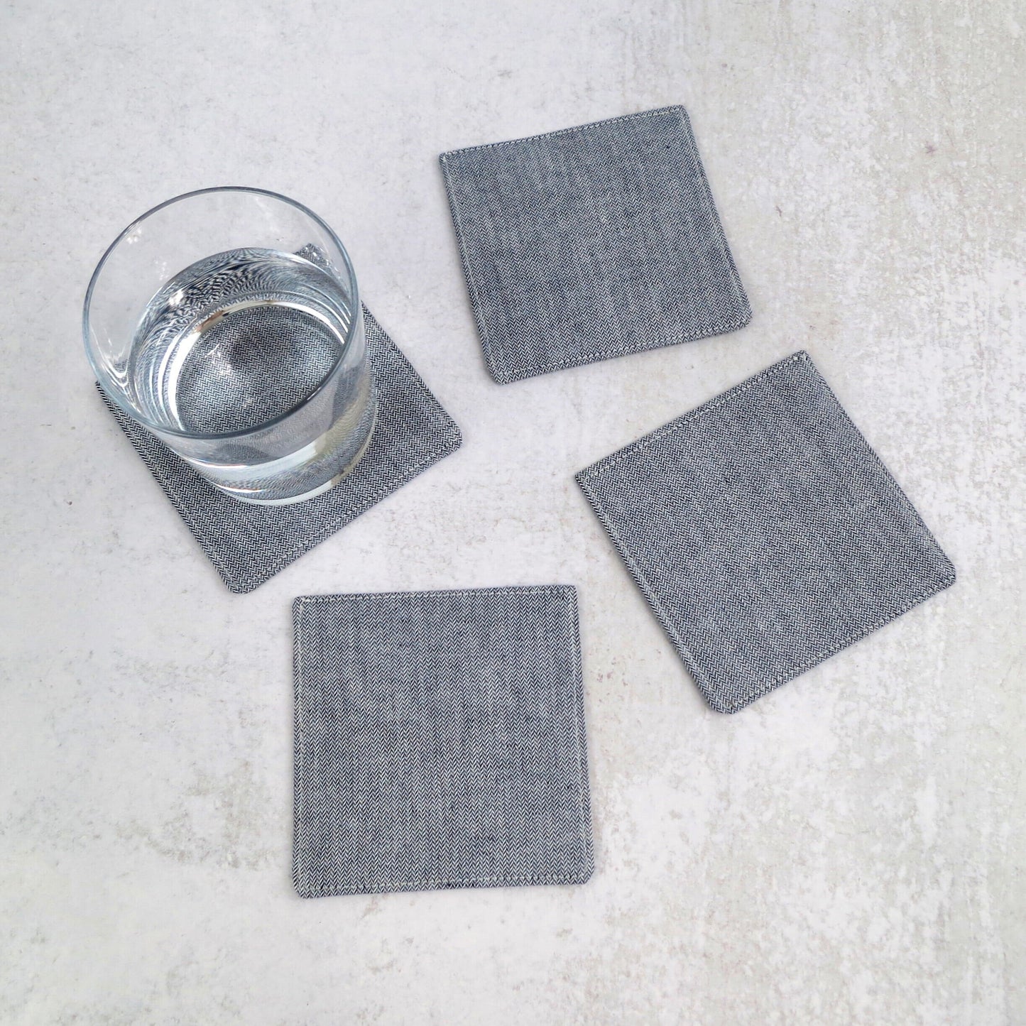 Blue Herringbone Fabric Coasters - Coasters