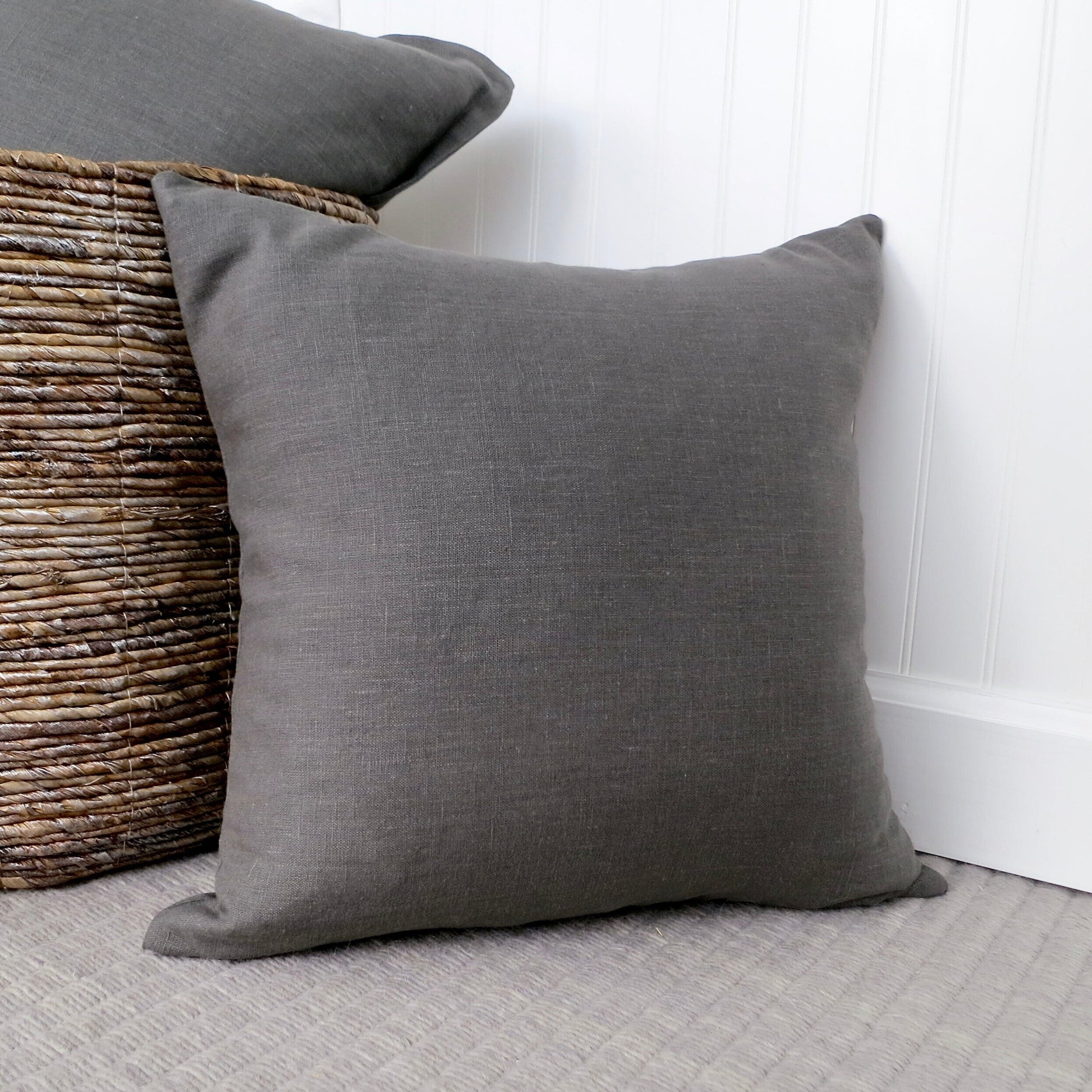 Dark Gray Linen Pillow Cover - Throw Pillows