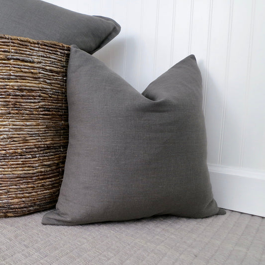 Dark Gray Linen Pillow Cover - Throw Pillows