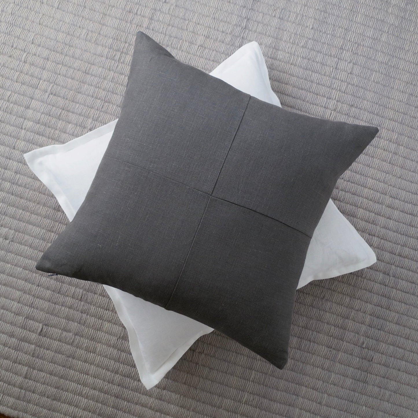 Dark Gray Linen Pillow Cover with Modern Block Pattern -