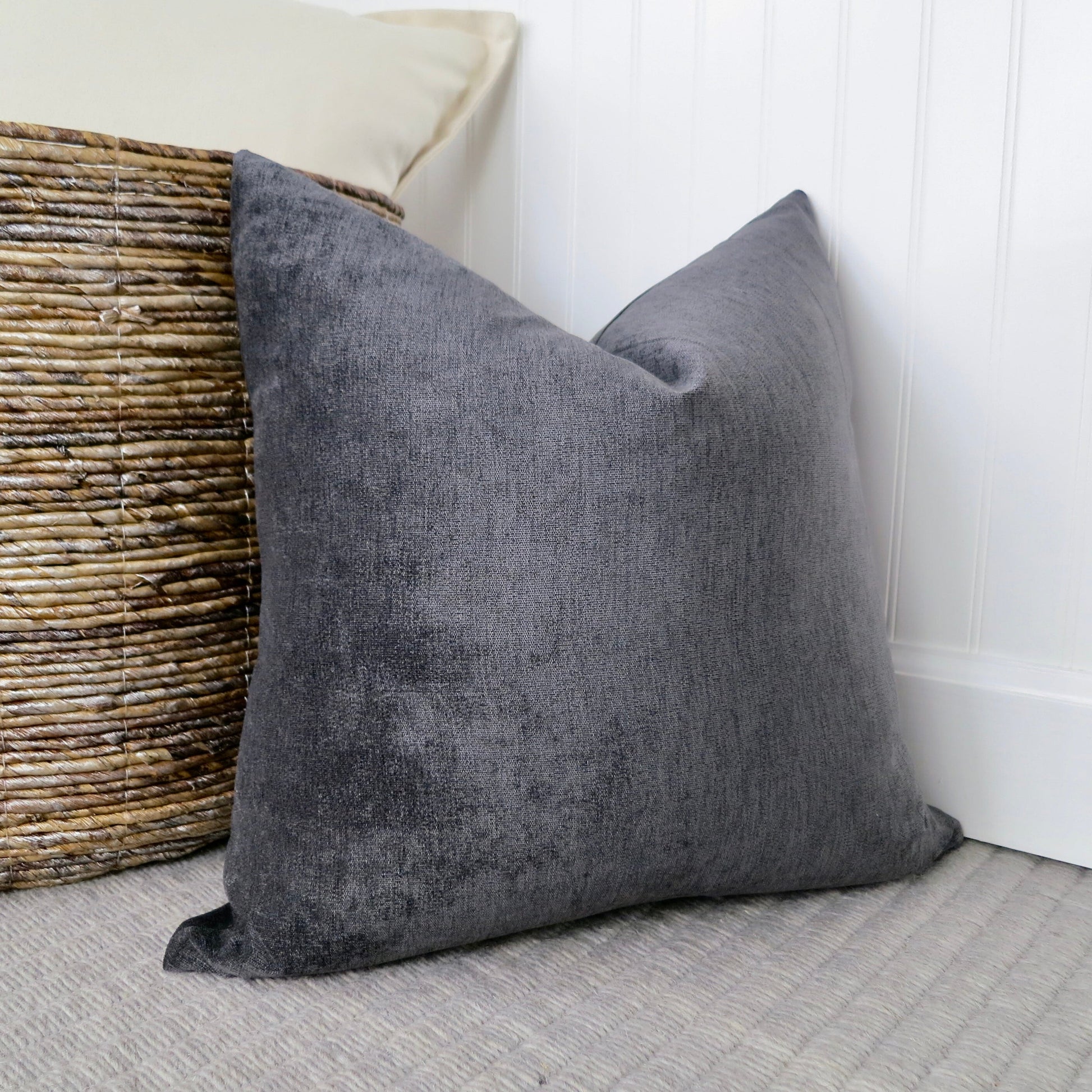 Dark Gray Velvet Pillow Cover Luxe Charcoal Grey Modern