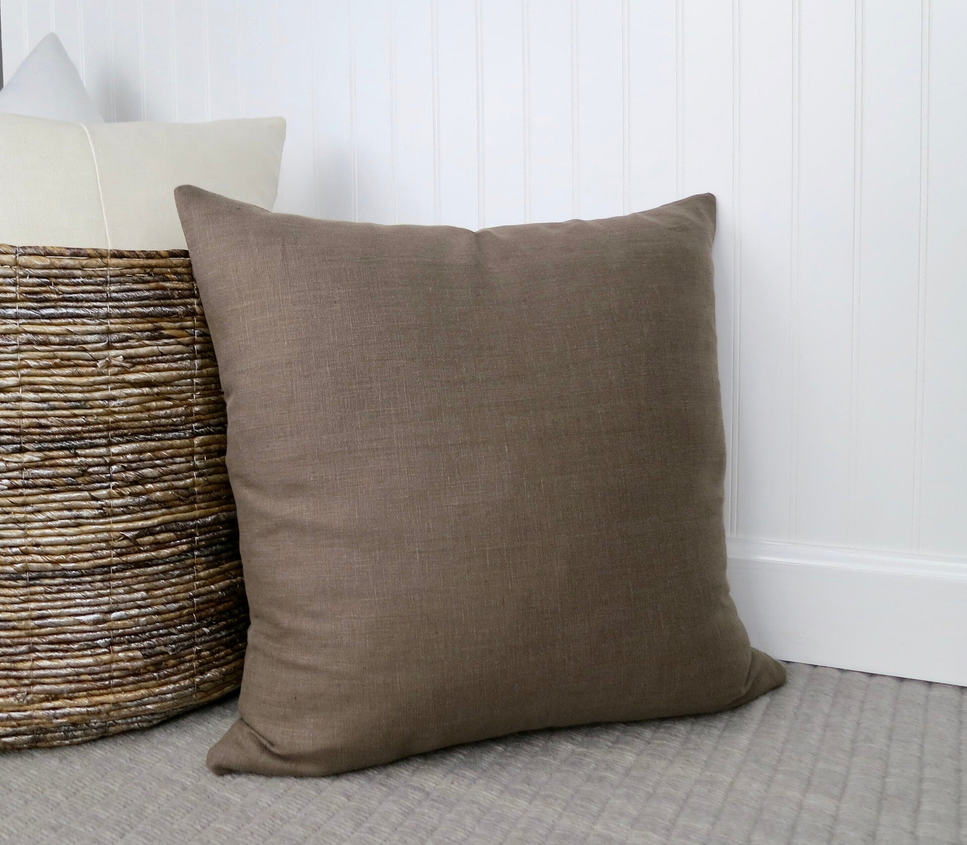 Farmhouse Brown Linen Pillow Cover - Throw Pillows