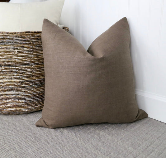 Farmhouse Brown Linen Pillow Cover - Throw Pillows