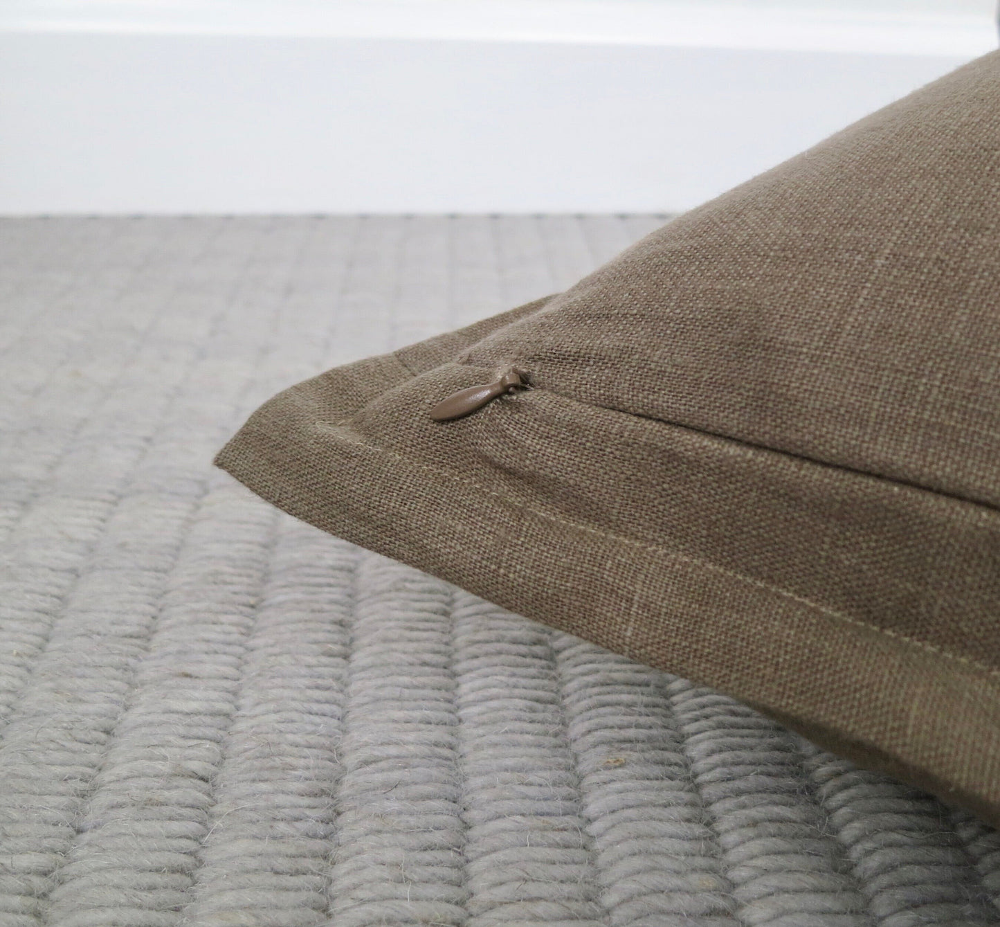 Farmhouse Brown Linen Pillow Cover with Flange Edge - Throw