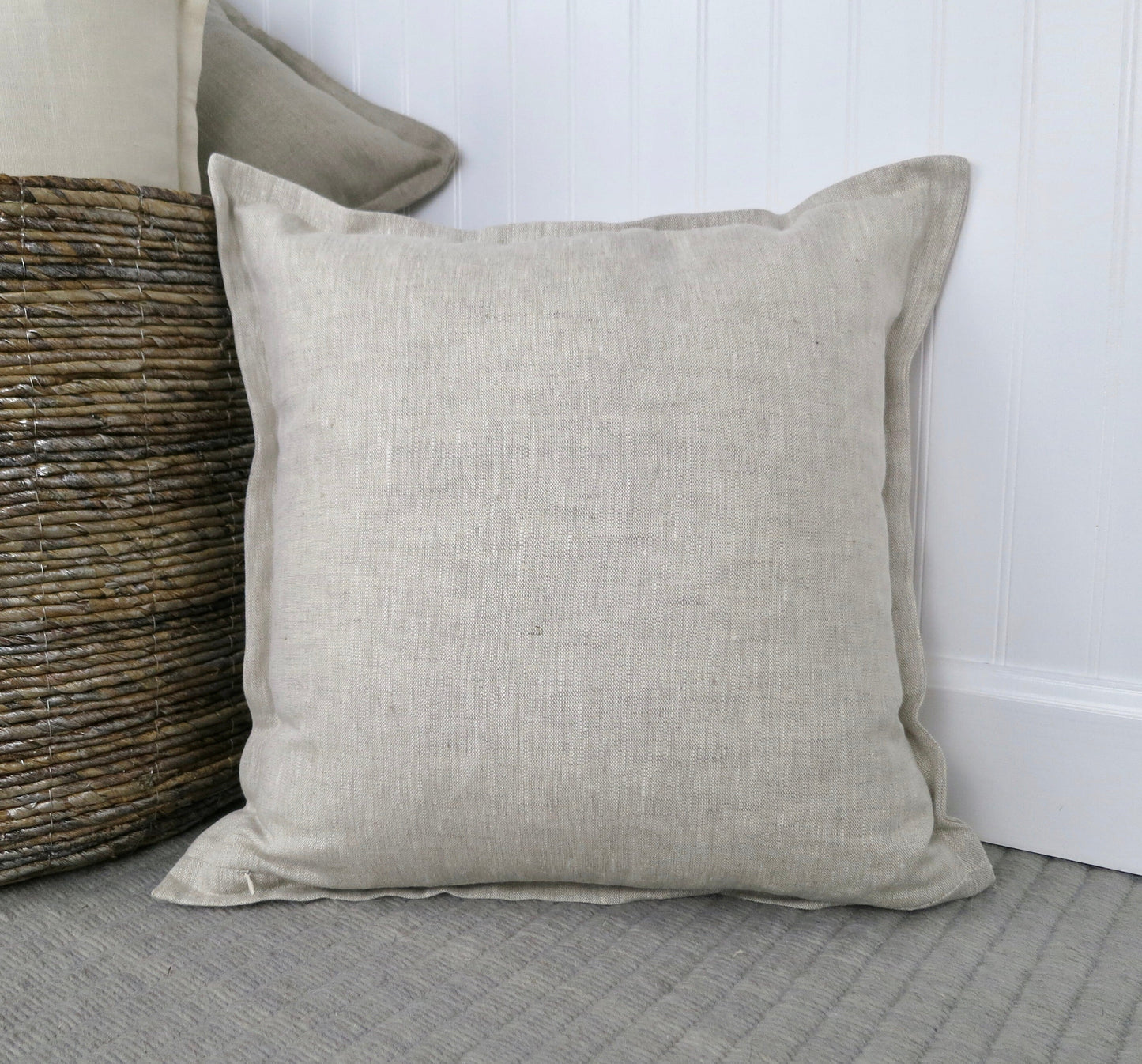 Heathered Natural Linen Pillow Cover with Flange Edge -