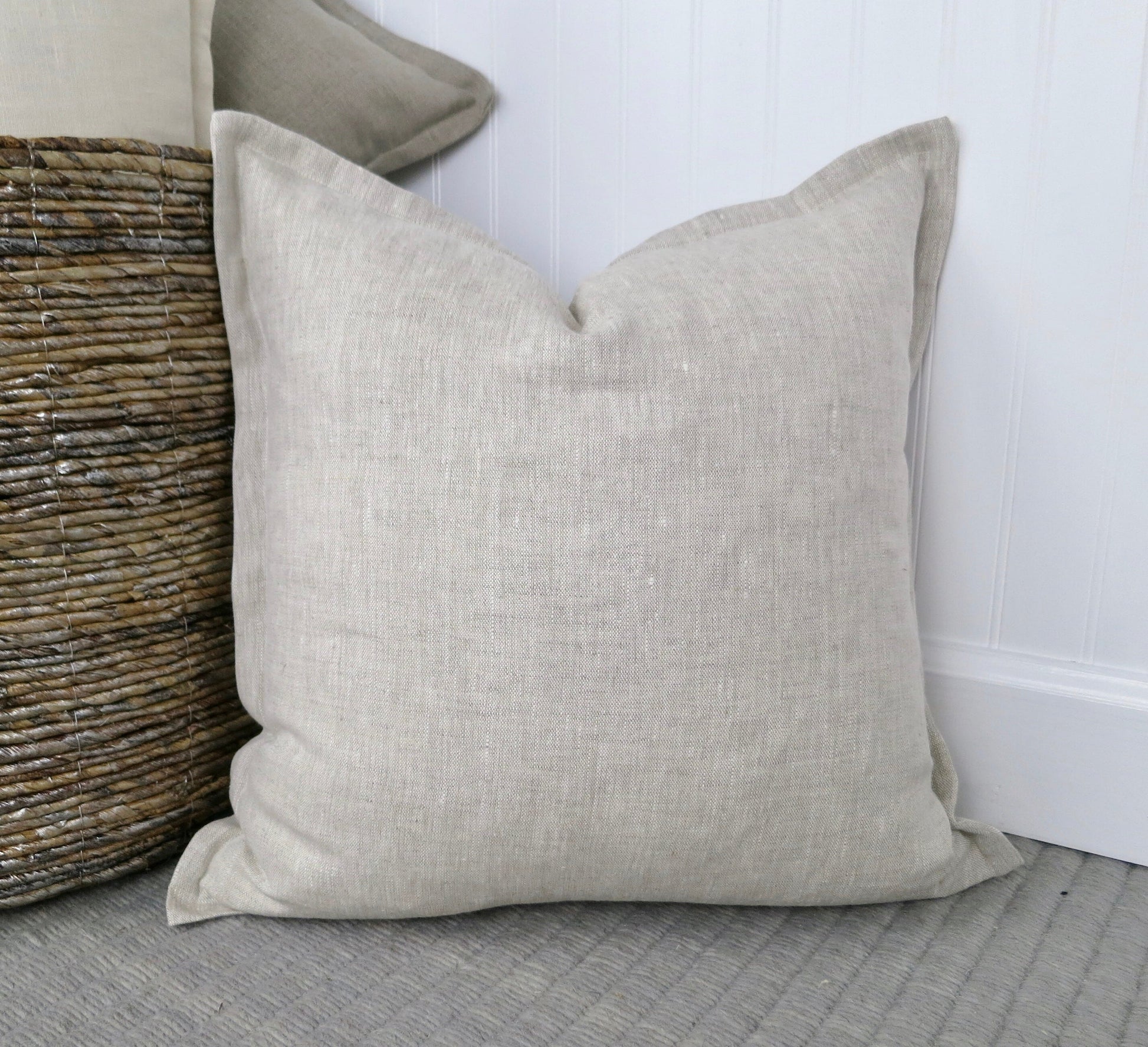 Heathered Natural Linen Pillow Cover with Flange Edge -