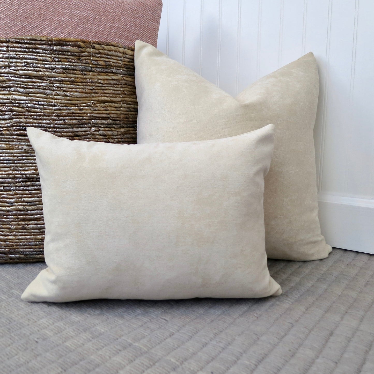 Ivory Velvet Pillow Cover Luxe Modern Velvet - Throw Pillows