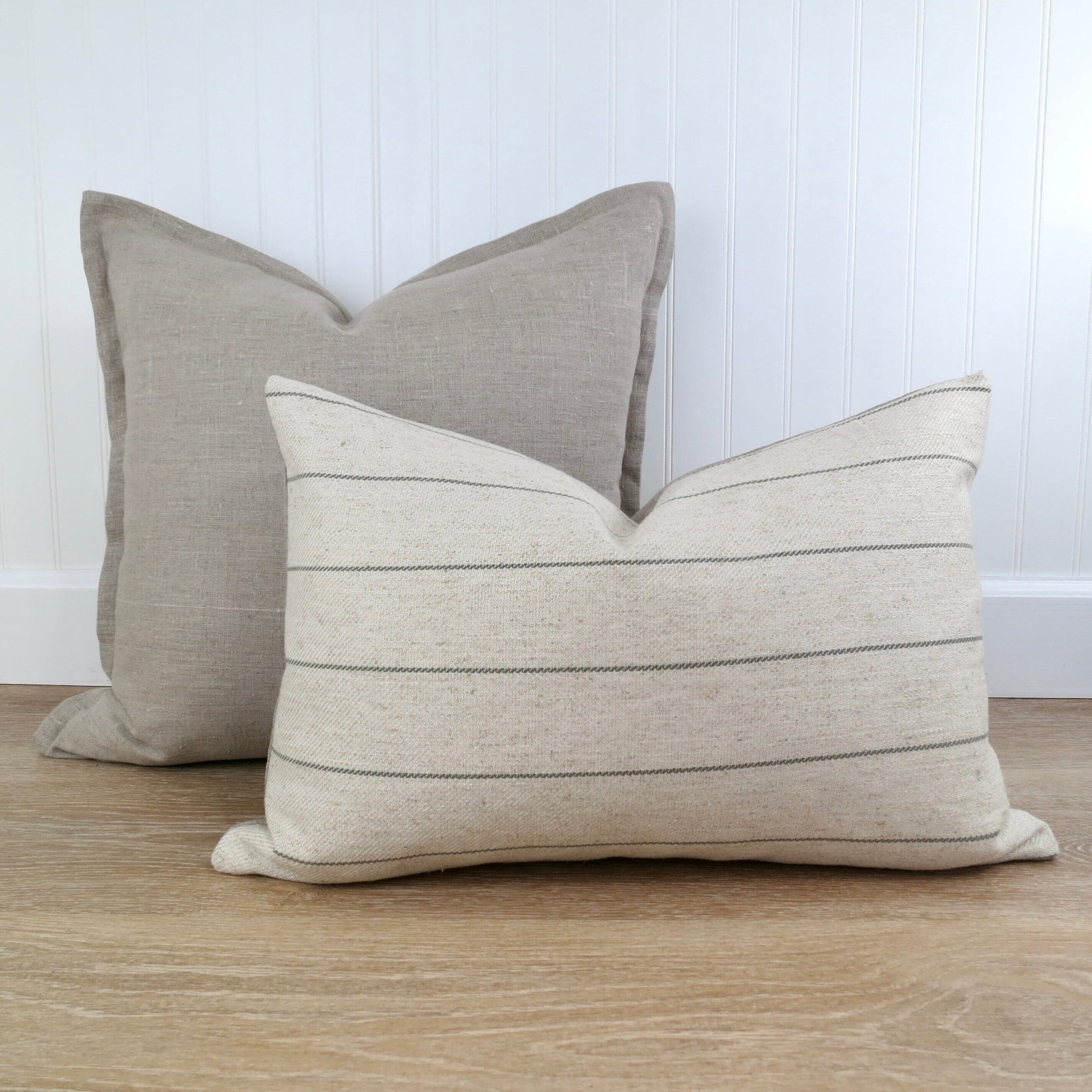 Natural Linen and Green Stripe Pillow Cover - Throw Pillows