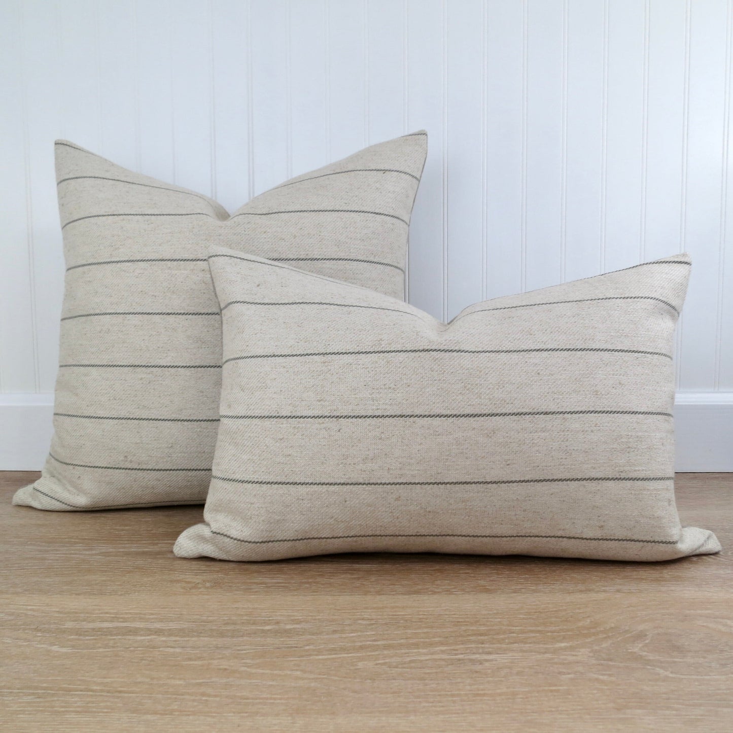 Natural Linen and Green Stripe Pillow Cover - Throw Pillows