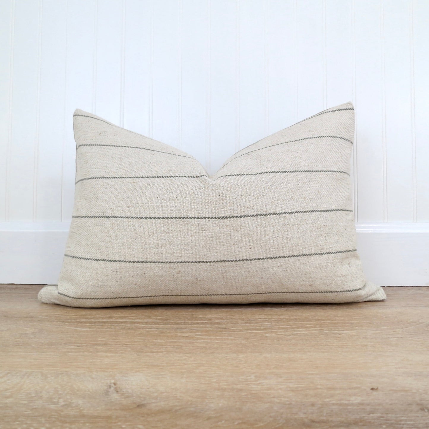 Natural Linen and Green Stripe Pillow Cover - Throw Pillows