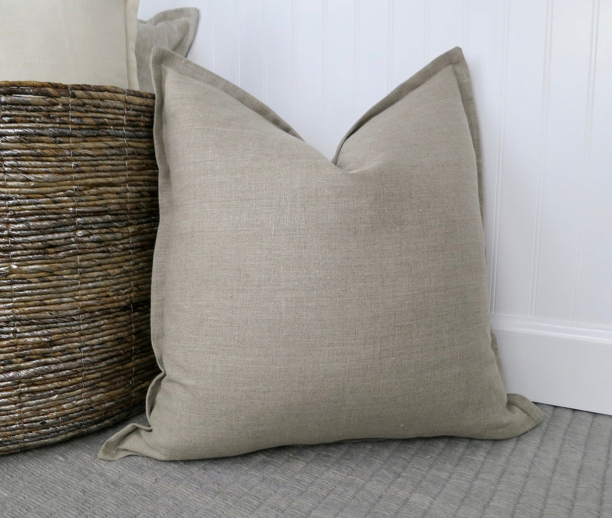 Natural Linen Pillow Cover with Flange Edge - Decor