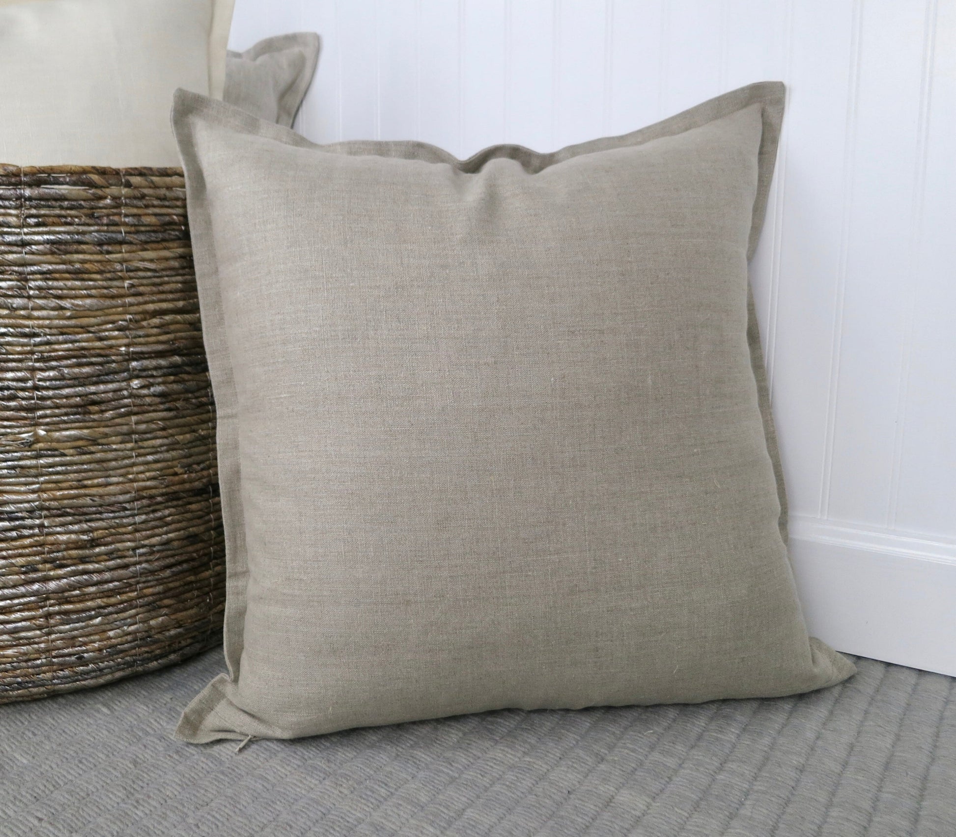 Natural Linen Pillow Cover with Flange Edge - Decor