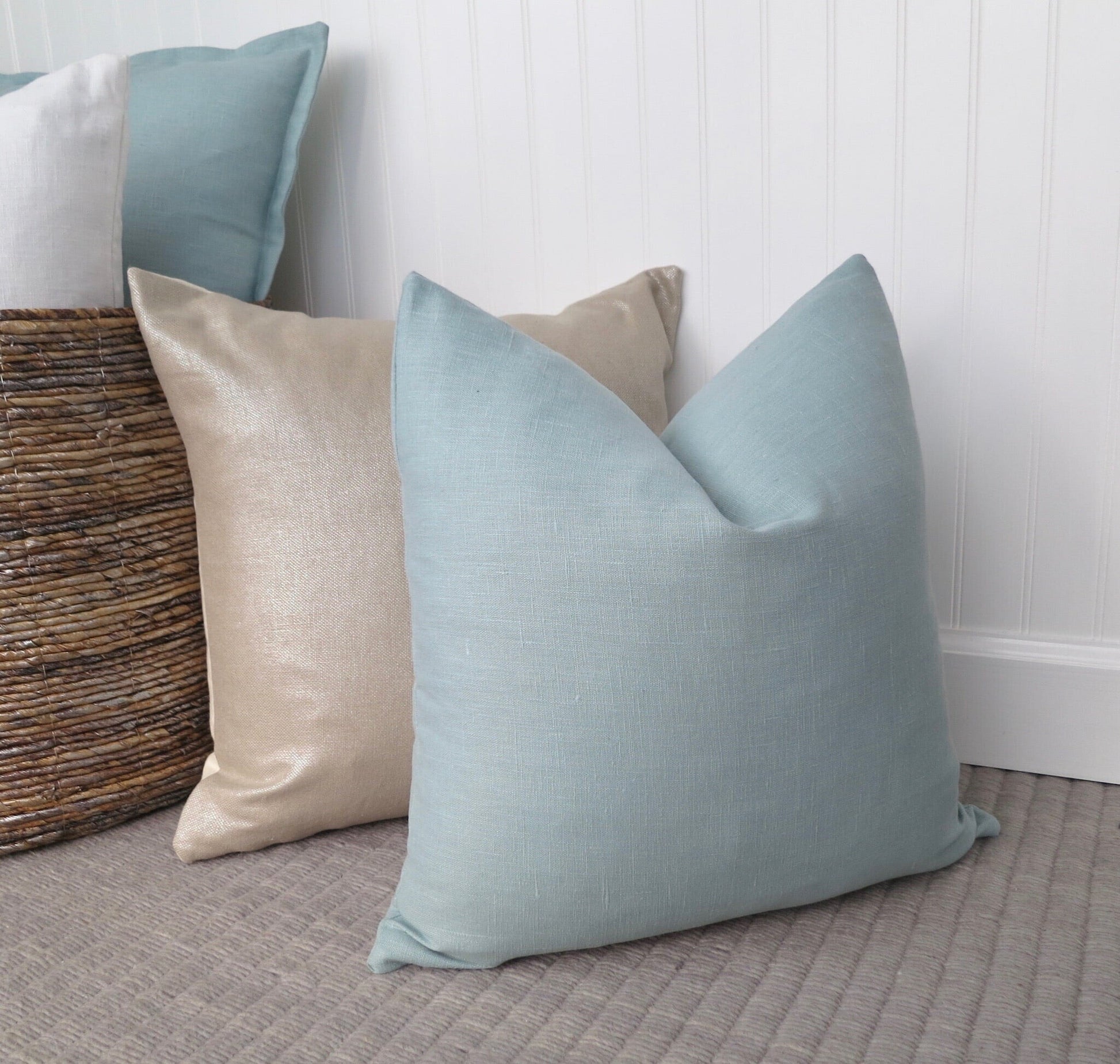 Spa Blue Linen Pillow Cover - Throw Pillows