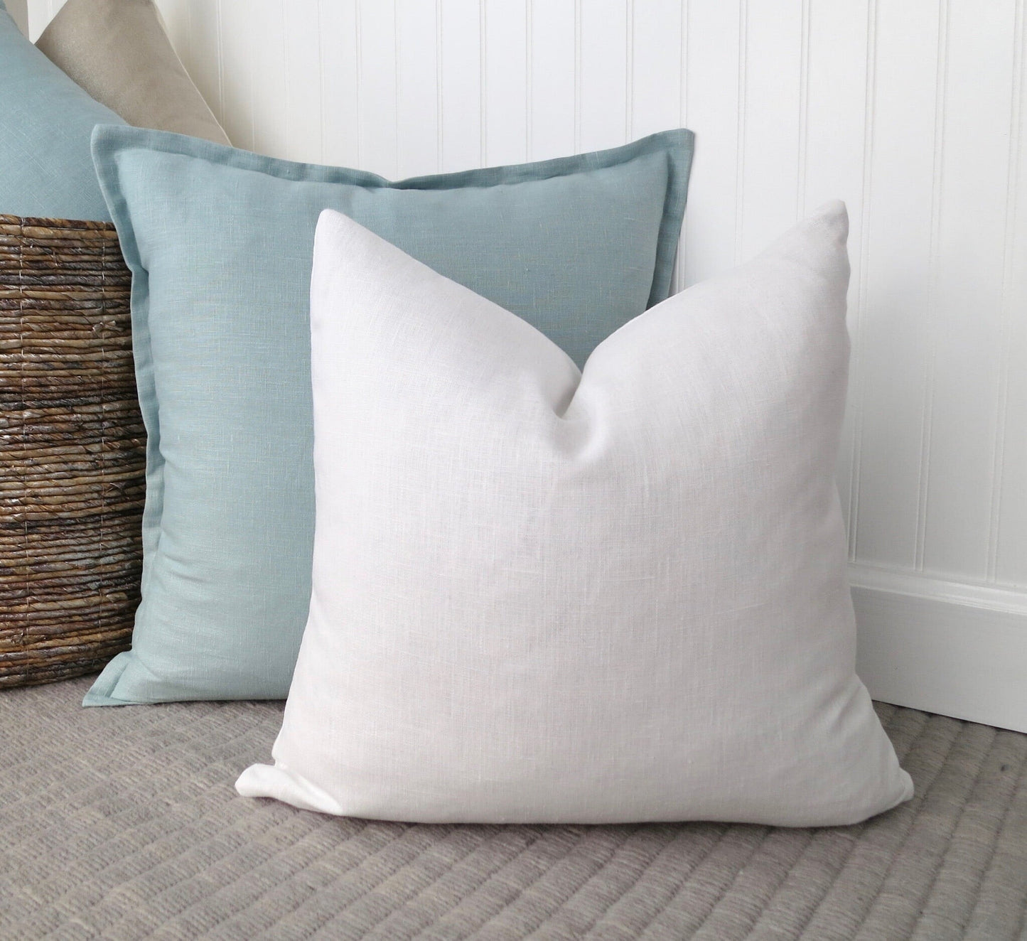 Spa Blue Linen Pillow Cover with Flange Edge - Throw Pillows