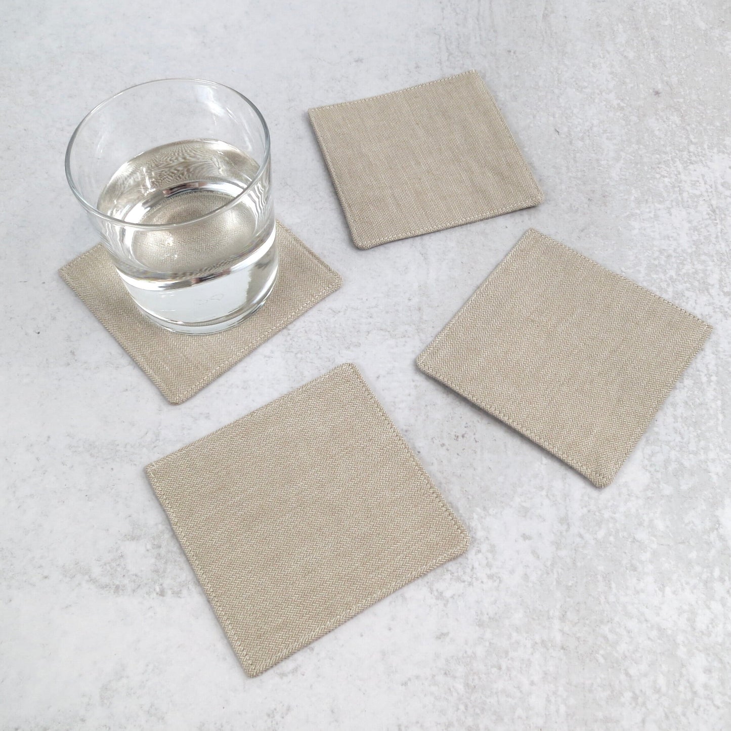 Tan Herringbone Fabric Coasters - Coasters