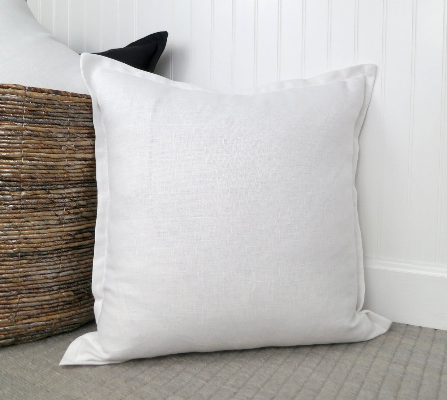 White Linen Pillow Cover with Flange Edge - Decor