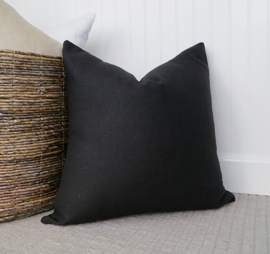 Black Linen Pillow Cover - Throw Pillows